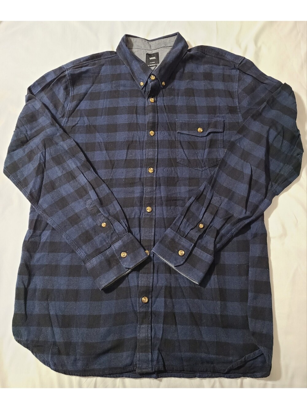 Vans Buffalo Plaid Flannel Shirt Mens Sz XL Blue Black Tailored Off The Wall EUC